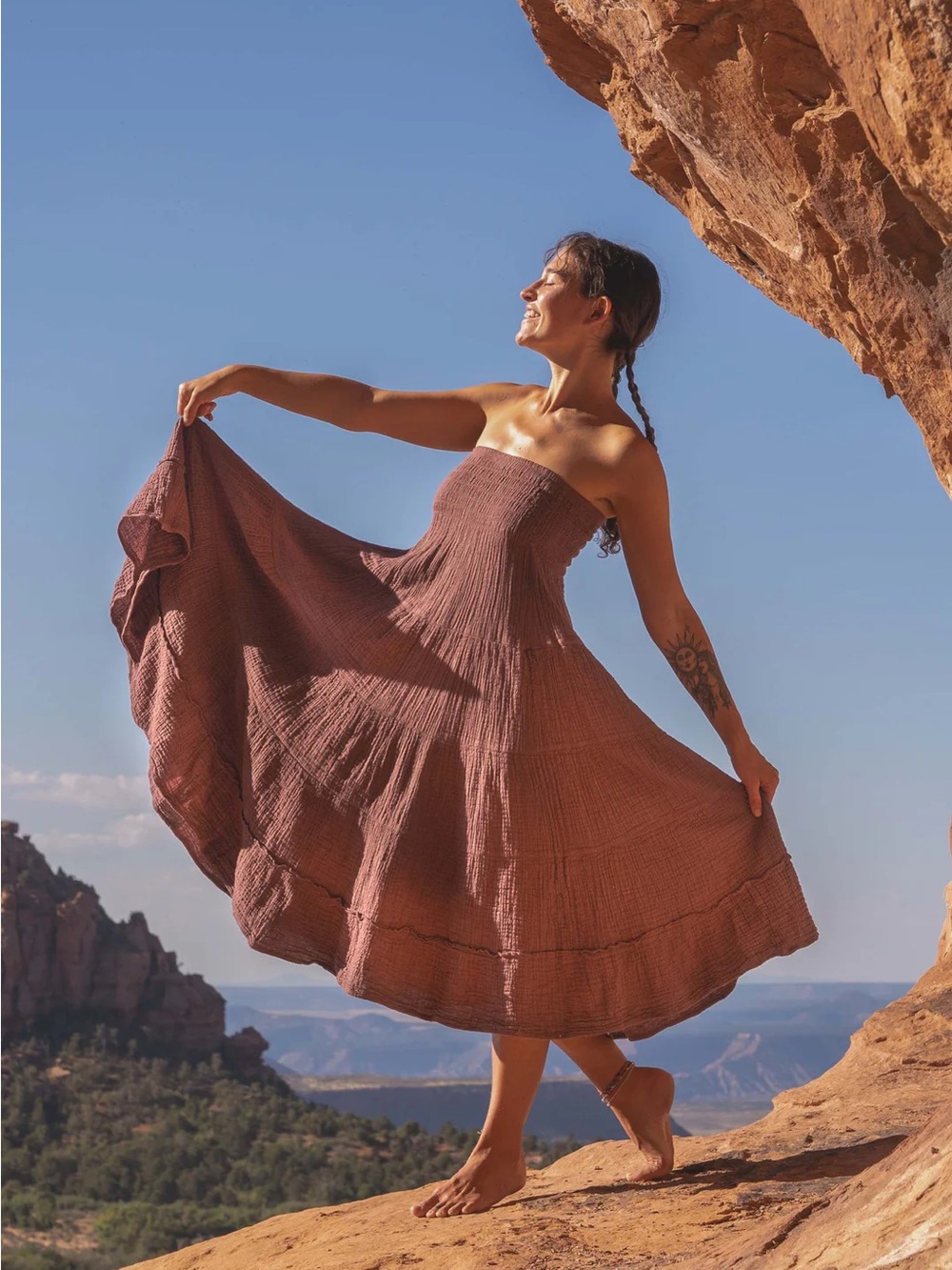 Strapless Mauve Cotton Midi Skirt Dress